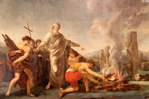 St Patrick lights the fire that leads to the conversion of Ireland painting (c1790) by Vincenzo Waldré on ceiling of St Patrick's Hall at Dublin Castle. Dublin, Ireland.
