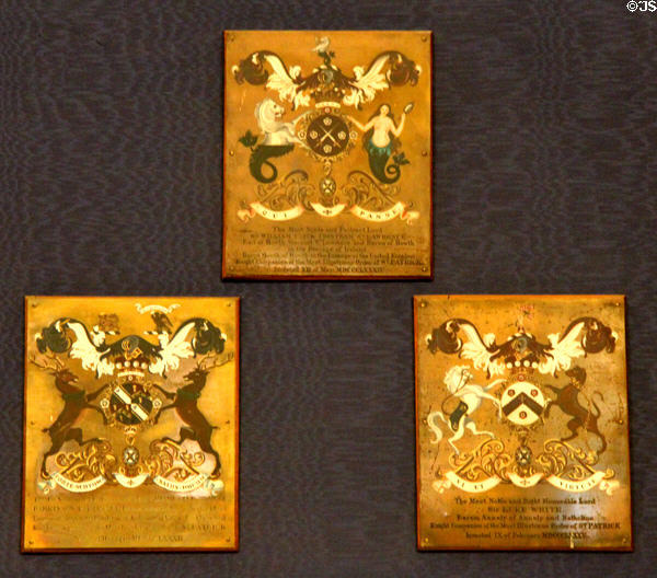 Order of St Patrick heraldic plaques at Dublin Castle. Dublin, Ireland.
