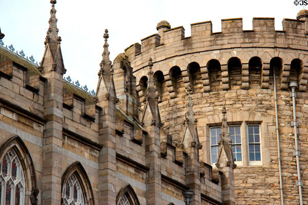 Gothic revival Chapel Royal (1814) & Norman Record Tower (c1230) at Dublin Castle. Dublin, Ireland.