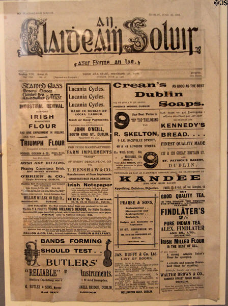 An Claidheamh Soluis Gaelic League newspaper (1906) of which Patrick Pearse was an editor at Pearse Museum. Dublin, Ireland.