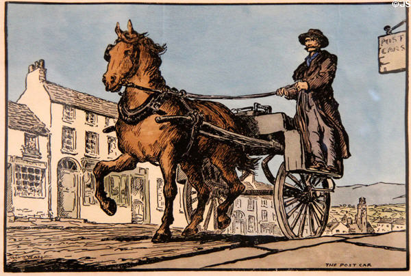 Post Car graphic (1908) by Jack B. Yeats at Pearse Museum. Dublin, Ireland.