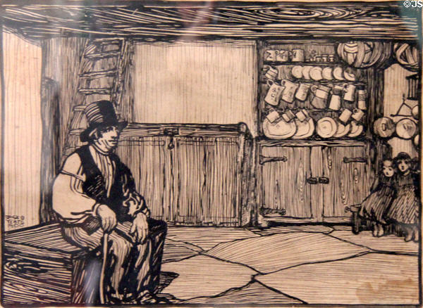 Irish interior graphic (1900) by Jack B. Yeats at Pearse Museum. Dublin, Ireland.