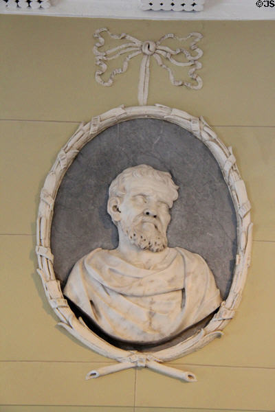 Portrait relief in neoclassical style in entrance hall at Rathfarnham Castle. Dublin, Ireland.