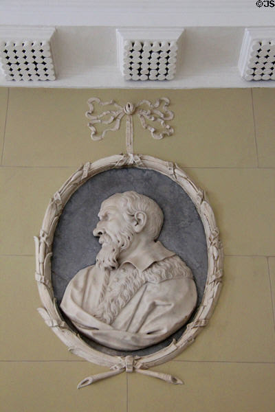 Portrait relief in neoclassical style in entrance hall at Rathfarnham Castle. Dublin, Ireland.