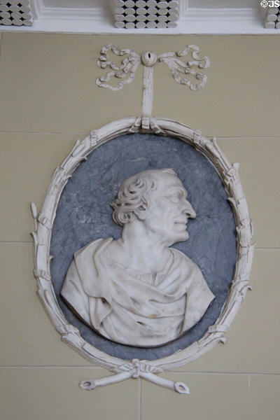 Portrait relief in neoclassical style in entrance hall at Rathfarnham Castle. Dublin, Ireland.