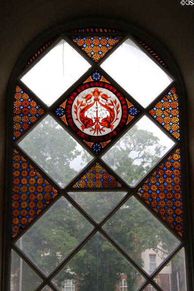 Painted glass (18thC) by Thomas Jervais in entrance hall at Rathfarnham Castle. Dublin, Ireland.