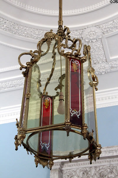 Glass & brass ceiling lamp at Emo Court. Ireland.