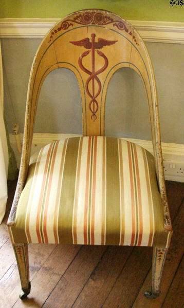 Side chair decorated with Caduceus medical symbol at Emo Court. Ireland.
