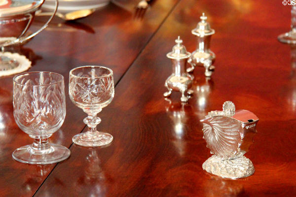 Condiment silver dish in dining room at Russborough House. Ireland.