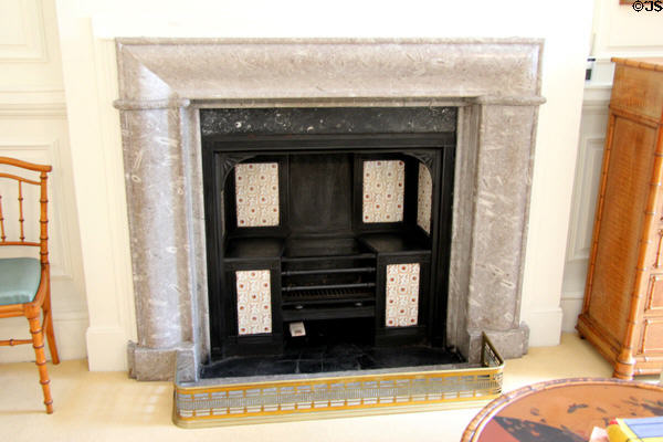 Guest bedroom with coal fireplace at Russborough House. Ireland.