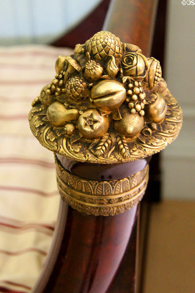 Detail of cornucopia bedpost on sleigh bed at Russborough House. Ireland.