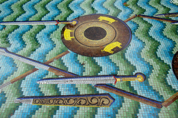 Garden of Remembrance pool adopting Celtic custom wherein at end of war weapons were cast into river to signify peace. Dublin, Ireland.