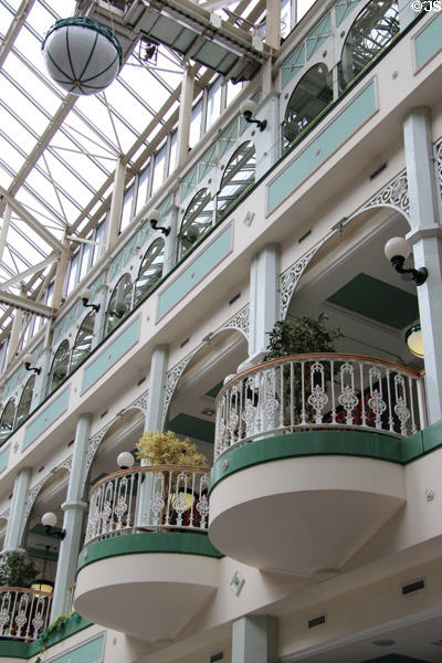Cast iron details of glasshouse structure of Stephen's Green Shopping Centre. Dublin, Ireland.