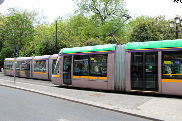 Dublin trams at St Stephen's Green. Dublin, Ireland.