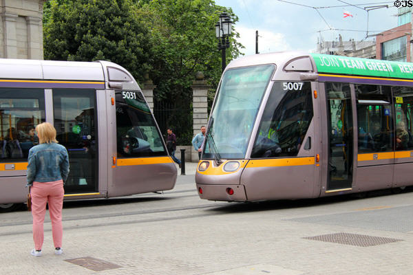 Dublin trams at St Stephen's Green. Dublin, Ireland.