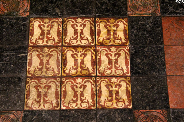 Ancient painted ceramic floor tiles at Christ Church Cathedral. Dublin, Ireland.