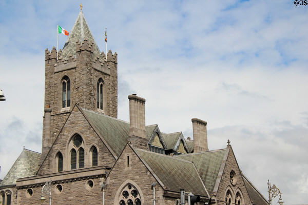 Spires of former St Michaels church which now hosts Dublinia museum which recreates Viking & Medieval Dublin. Dublin, Ireland.
