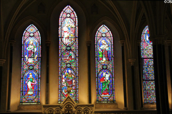 Biblical stories stained glass windows at St Patrick's Cathedral. Dublin, Ireland.
