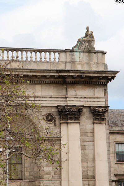 Facade detail of Four Courts building. Dublin, Ireland.
