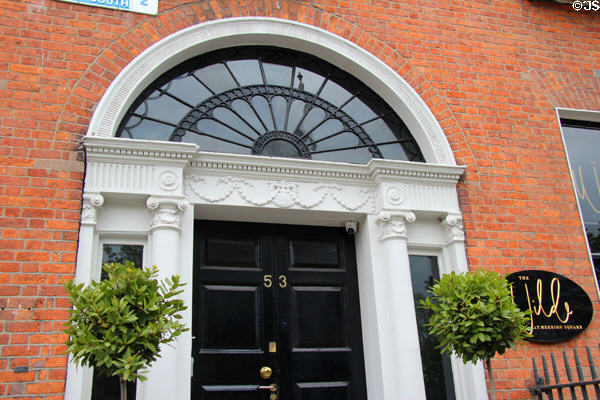 Black Georgian door on Merrion Square. Dublin, Ireland.