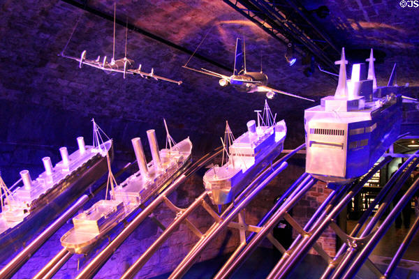 Ships & planes representing evolution of emigration at Irish Emigration Museum (EPIC). Dublin, Ireland.