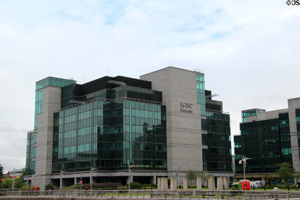 IFSC House office building at ship turning basin off River Liffey at Custom House Basin. Dublin, Ireland.