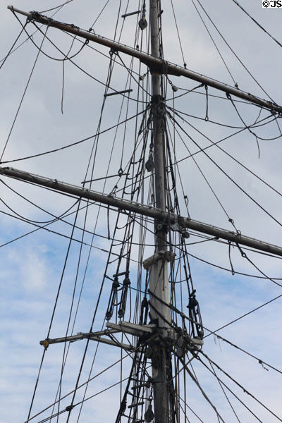 Mast of Jeanie Johnstone Tall Ship. Dublin, Ireland.