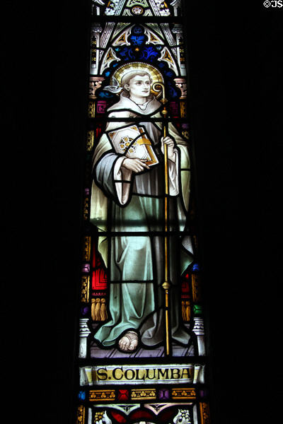 Stained glass window dedicated to St Columba in St Mary's Church, Dingle. Dingle, Ireland.