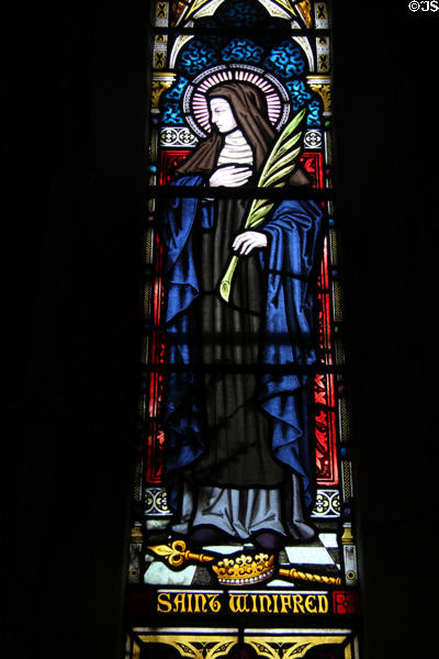 Stained glass window dedicated to St Winifred in St Mary's Church, Dingle. Dingle, Ireland.