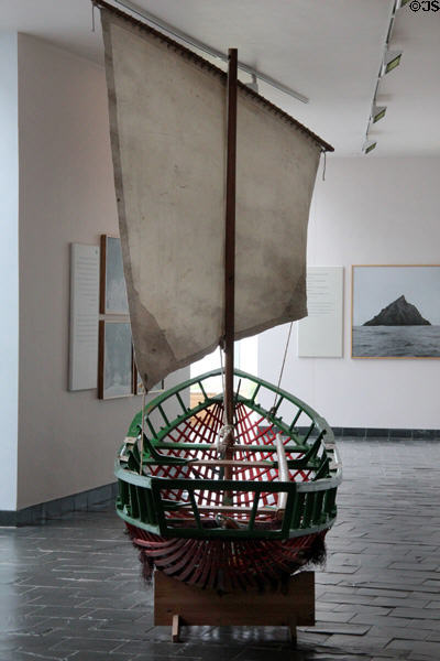Sailing boat framework used by Blasket Islanders at Great Blasket Centre museum on Dingle Peninsula. Ireland.