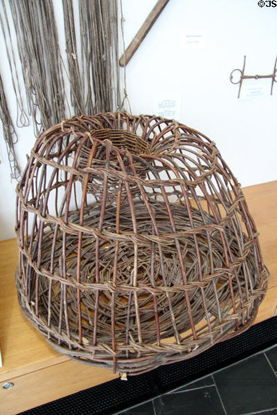 Lobster pot (1997) made by Seán & Muiris Mhaidhc Léan Ó Guithín, former Blasket Islanders at Great Blasket Centre museum on Dingle Peninsula. Ireland.