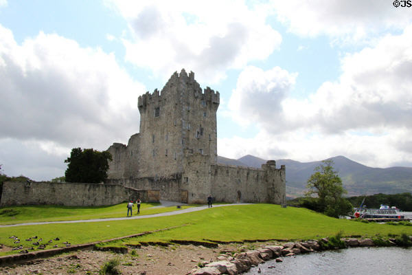 Ross Castle (15thC) tower house, on edge of Lough Leane, in Killarney National Park, County Derry. Killarney, Ireland.