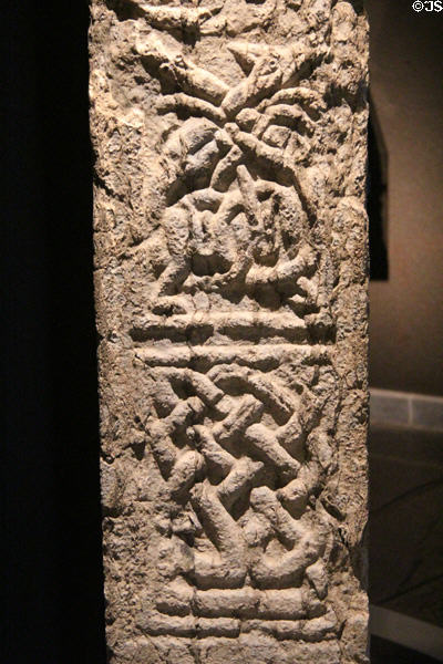 Carving detail on North Cross at Clonmacnoise museum. Ireland.