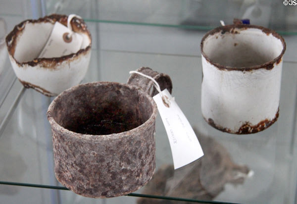 Display of drinking mugs found at Irish Workhouse Centre. Portumna, Ireland.