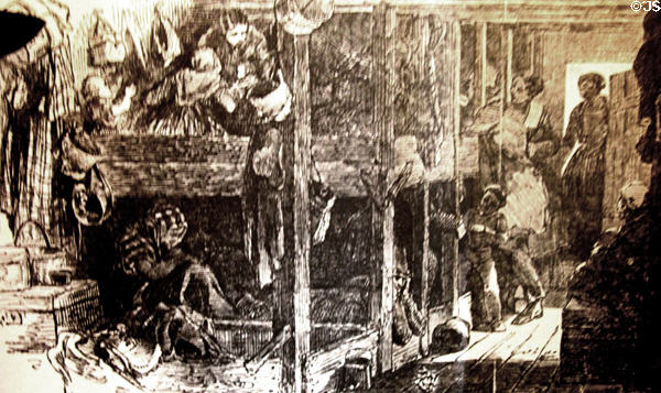 Graphic of life aboard famine emigration ships at Irish National Famine Museum. Vesnoy, Ireland.