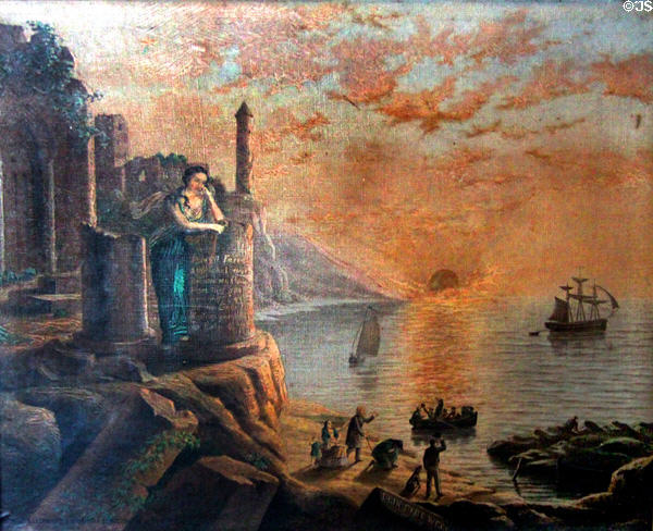Graphic (late 19thC) showing woman weeping over Irish famine victims at Irish National Famine Museum. Vesnoy, Ireland.