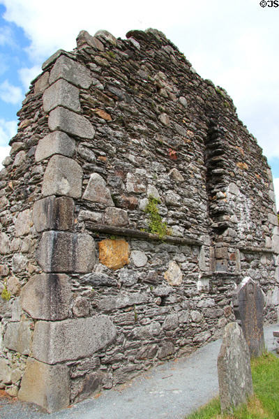 Quoins of priest's house illustrates use to strengthen corners of rubble stone walls at Glendalough. Ireland.