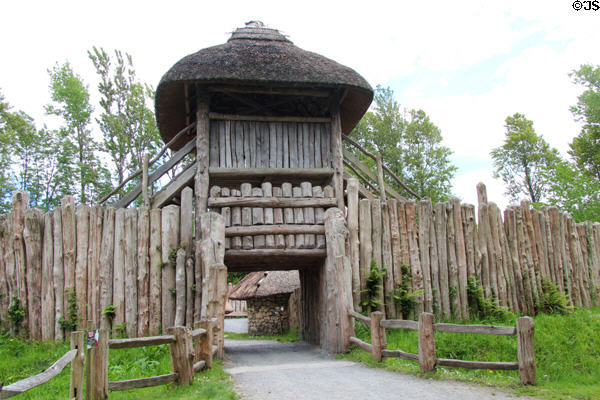 Replica of Ringfort (700 CE) combined wealthy farmhouse & fort at Irish National Heritage Park. Ireland.