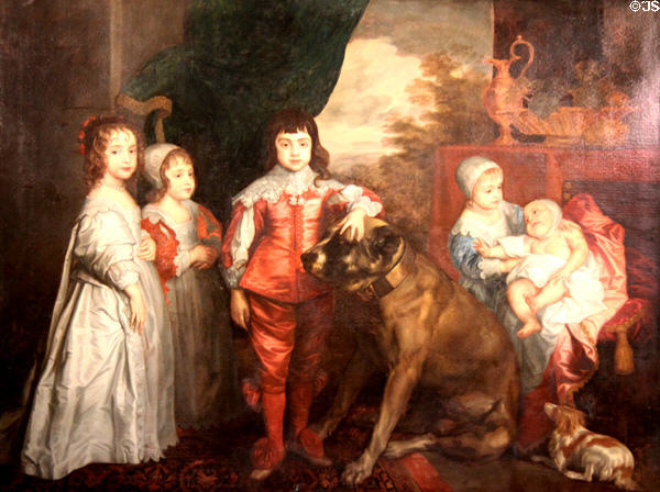 Painting of children with dogs at Kilkenny Castle. Ireland.