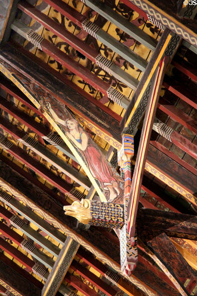 Picture Gallery decorated ceiling beams at Kilkenny Castle. Ireland.