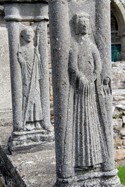 Cloister enclosure carving of Christian figure between double columns at Jerpoint Abbey. Ireland.