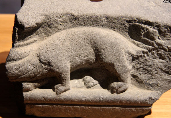 Base of pier carving (1390-1500) with fantastical animal from cloister arcade at Jerpoint Abbey. Ireland.