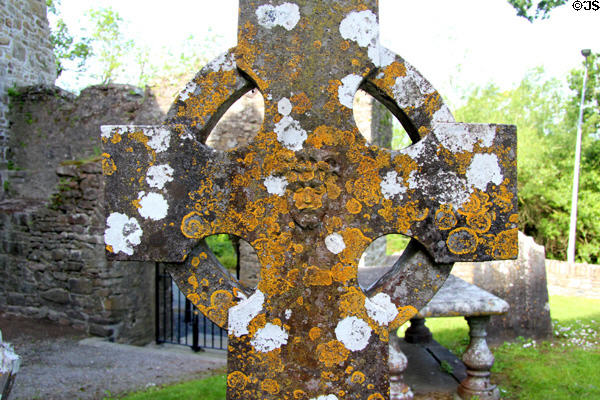 Lichen covered Celtic cross at Jerpoint Abbey. Ireland.