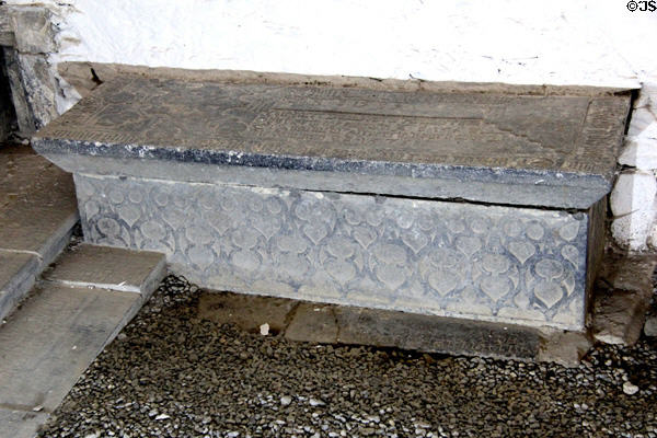 Traditional Irish catholic tomb (1575) preserved after floor was raised to create Protestant chapel at Medieval Mile Museum. Kilkenny, Ireland.