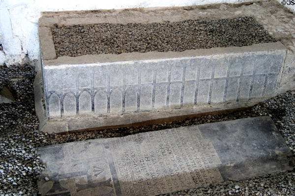 Traditional Irish tomb (1634) preserved after floor was raised to create Protestant chapel at Medieval Mile Museum. Kilkenny, Ireland.