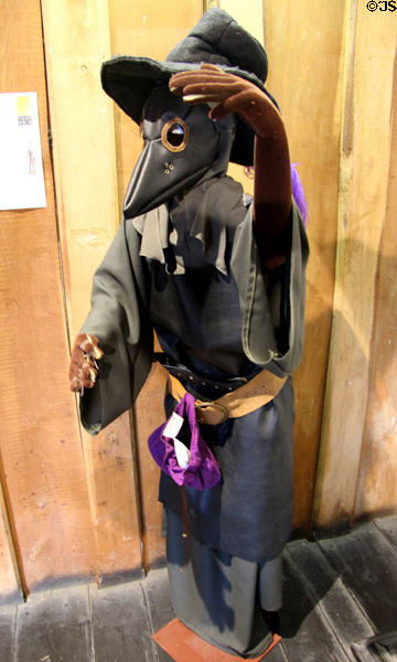 Model of Plaque Doctor with beak-like mask once used to hold herbs thought to protect against contagion at Rothe House. Kilkenny, Ireland.