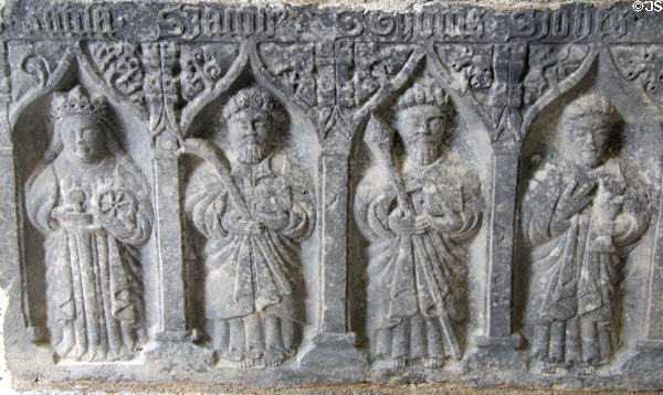 Detail of tomb carved with saints (16thC) in cathedral at Rock of Cashel. Cashel, Ireland.