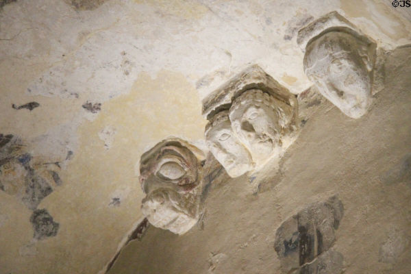 Carved corbel heads (12thC) in Cormac's Chapel at Rock of Cashel. Cashel, Ireland.