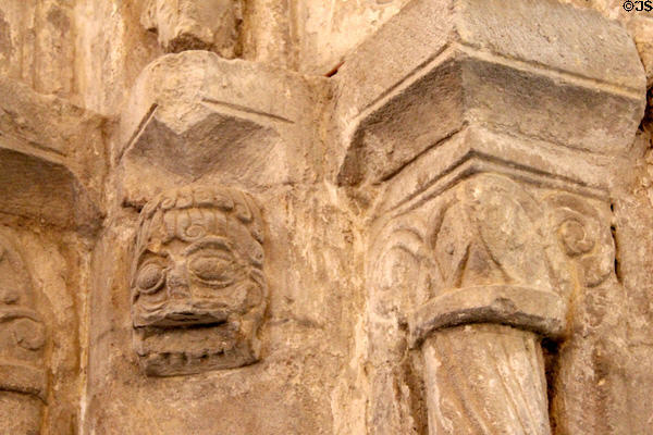 Carvings on columns (12thC) in Cormac's Chapel at Rock of Cashel. Cashel, Ireland.