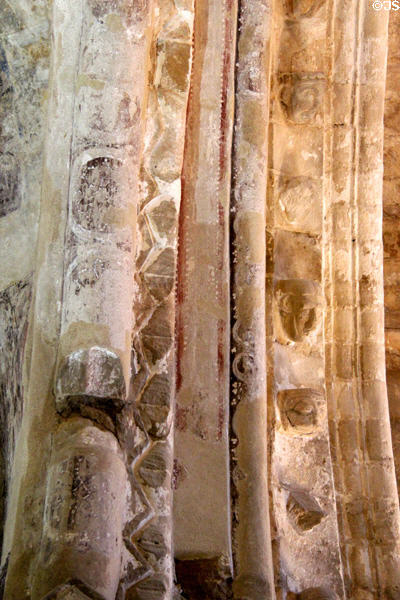 Carvings on arch (12thC) in Cormac's Chapel at Rock of Cashel. Cashel, Ireland.